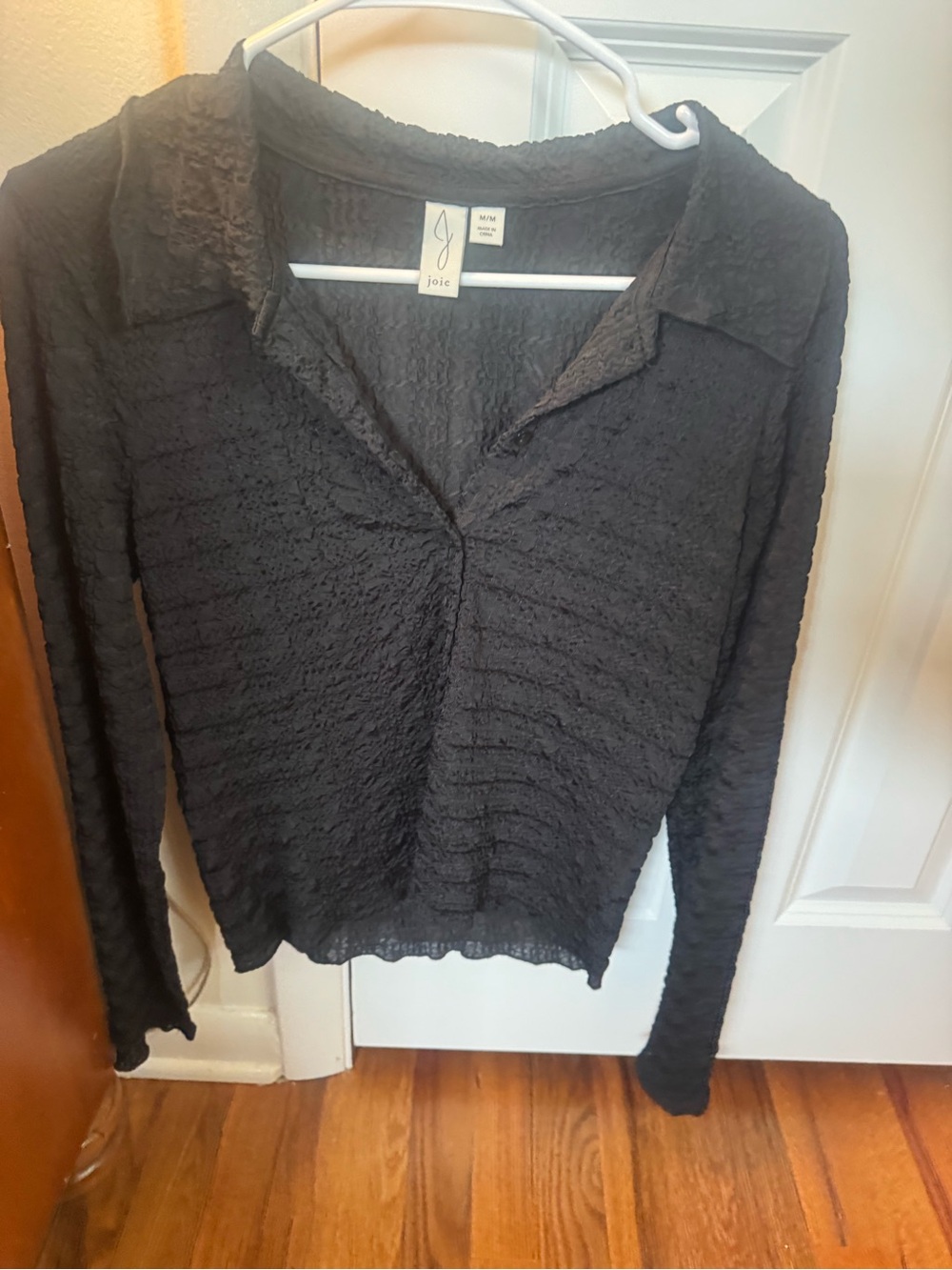 Joie Black Textured Collared Long-Sleeve Tee